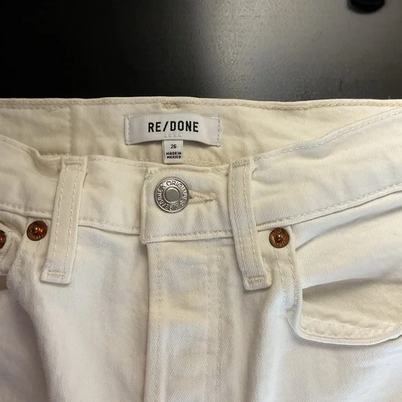 RE/DONE Orginals 90s High Rise Ankle Crop Vintage White 98% Cotton Size 26 - Picture 9 of 11